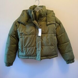 American Eagle Reversible Puffer Jacket Green Size Small | Hooded | NWT